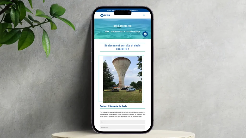 Mobile-contact-seam72-services-eaux-assainissement-maintenance-seam72 creation-site-vitrine-mairie-souligne-flace-arteo-digital-agence-communication-site-internet-le-mans